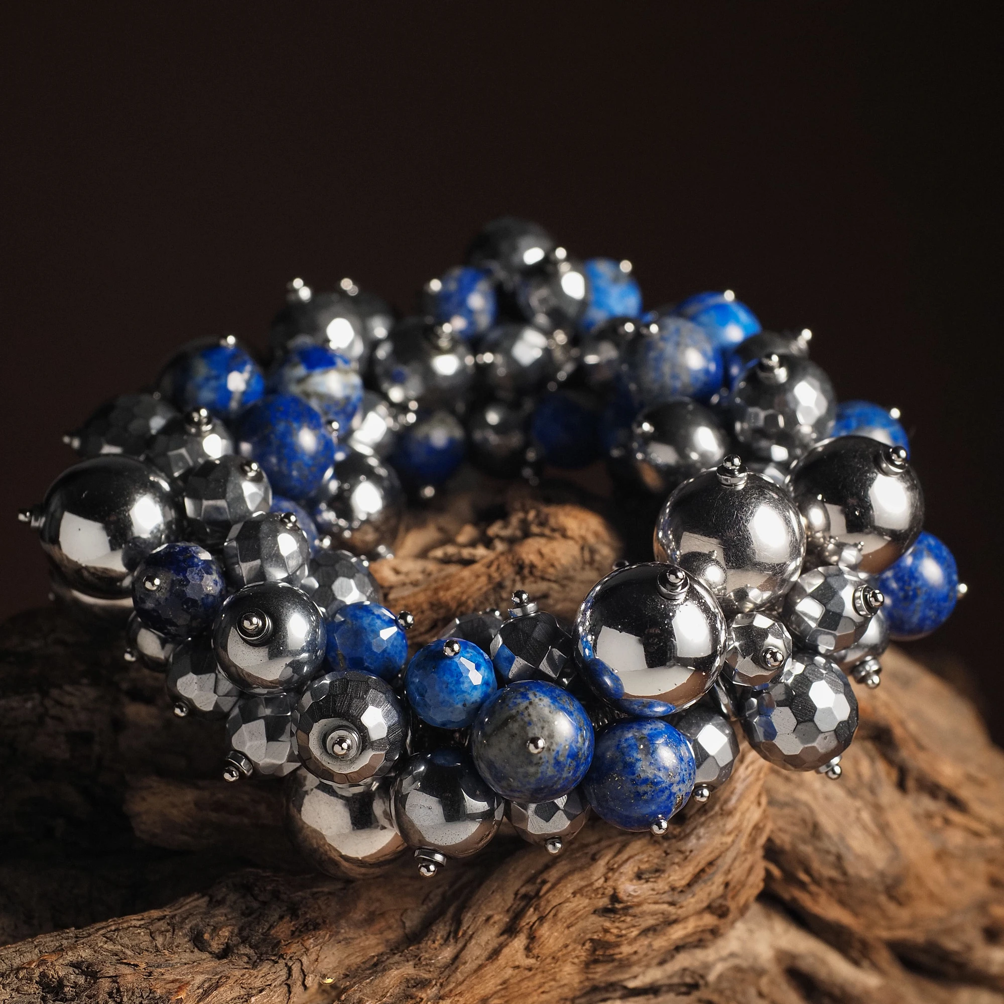 Браслет женский многокаменный из Лазурита и Гематита