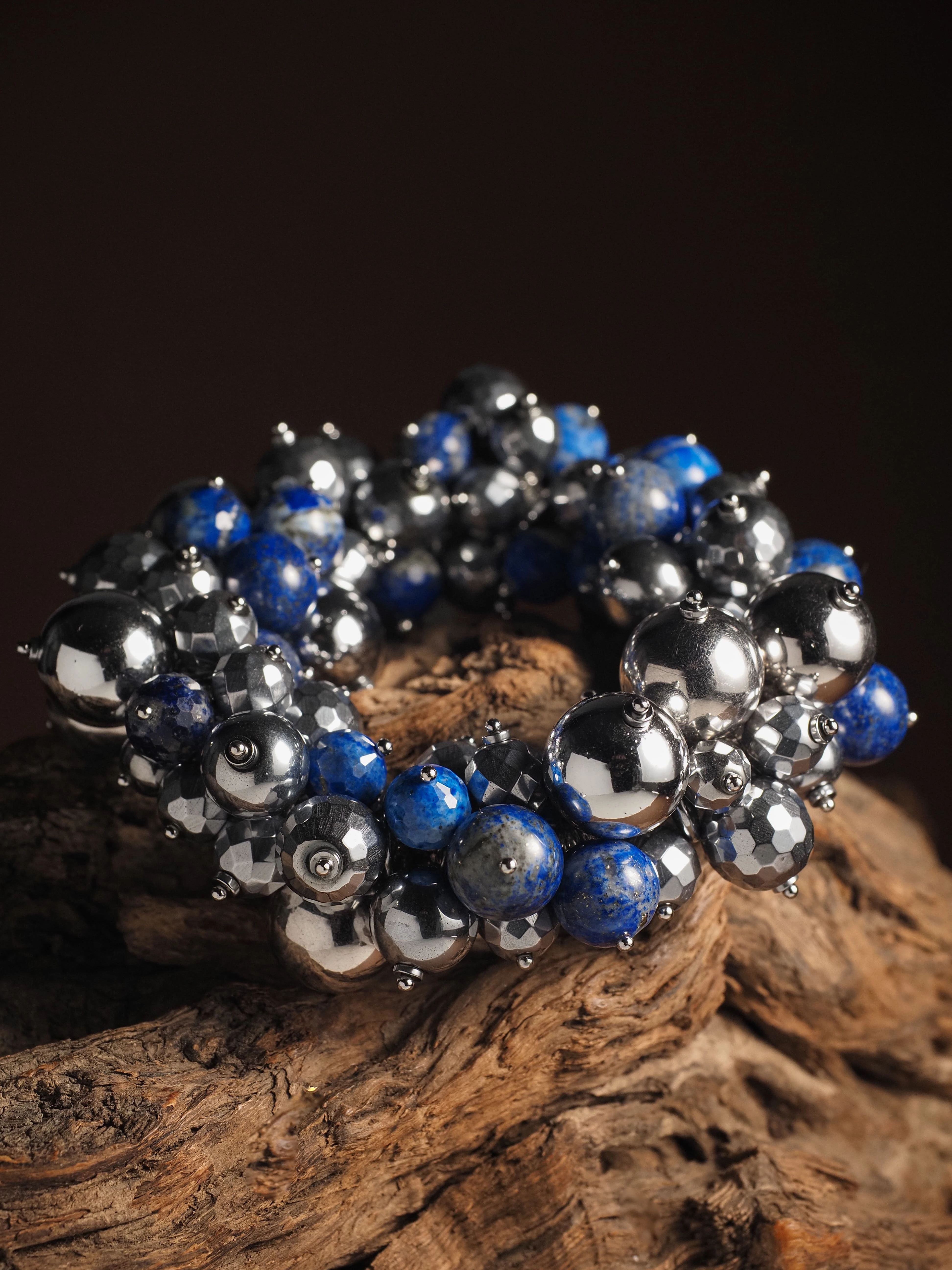 Браслет женский многокаменный из Лазурита и Гематита