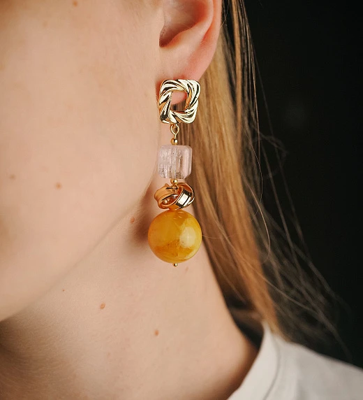 Серьги из Кунцита и Янтаря