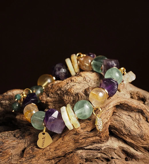 Браслет женский из Аметиста, Опала, Рутилового кварца и Флюорита