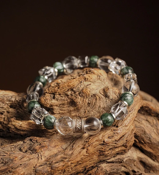 Браслет лаконичный из Горного хрусталя и Серафинита №2