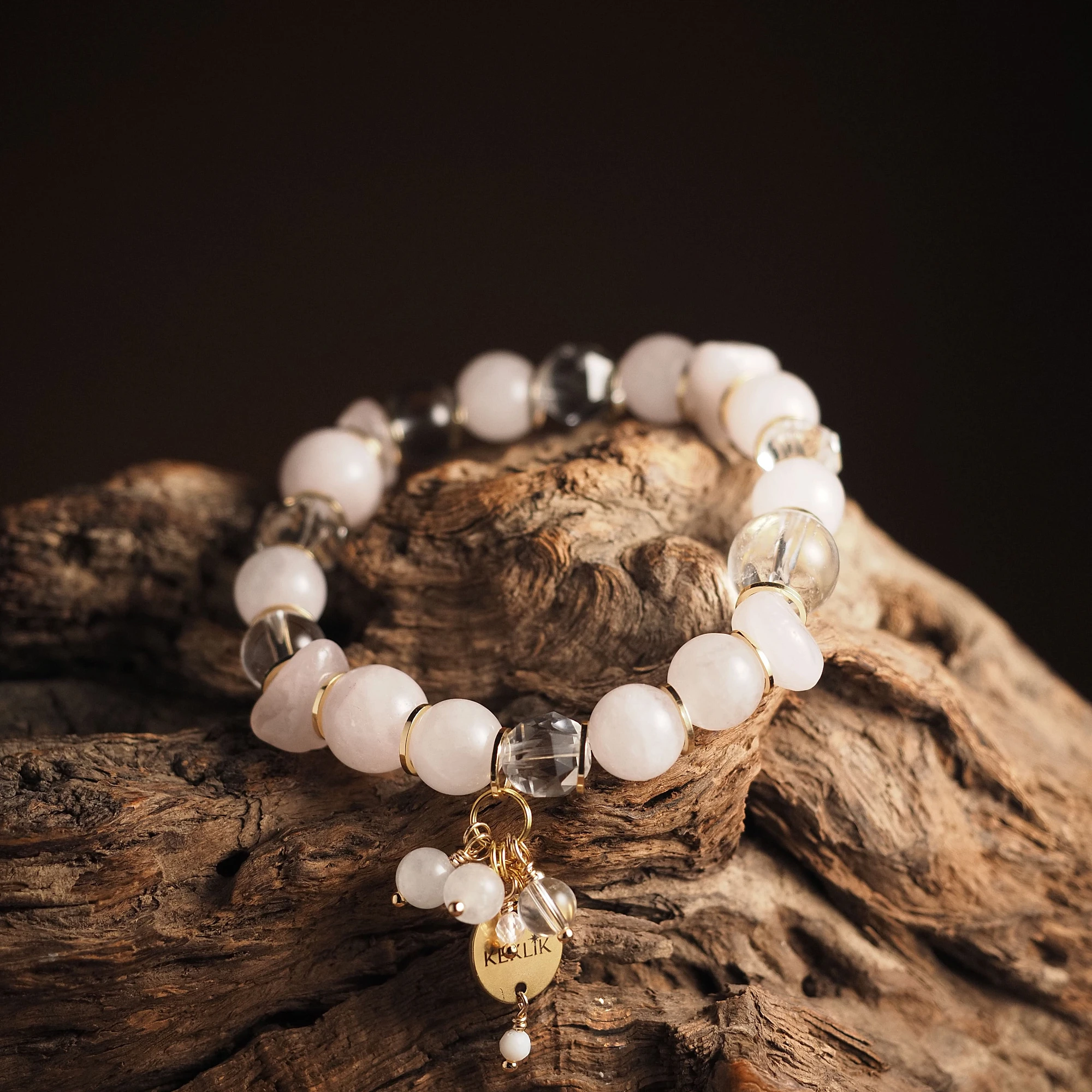 Браслет женский из Розового кварца и Горного хрусталя №3