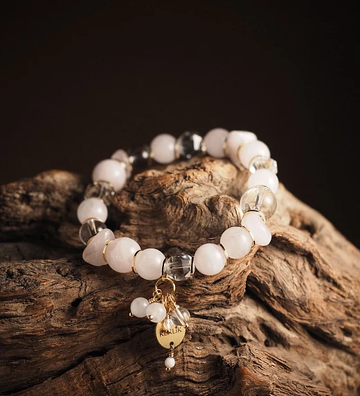 Браслет женский из Розового кварца и Горного хрусталя №3