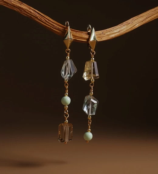 Серьги из Хризопраза, Аметиста и Цитрина