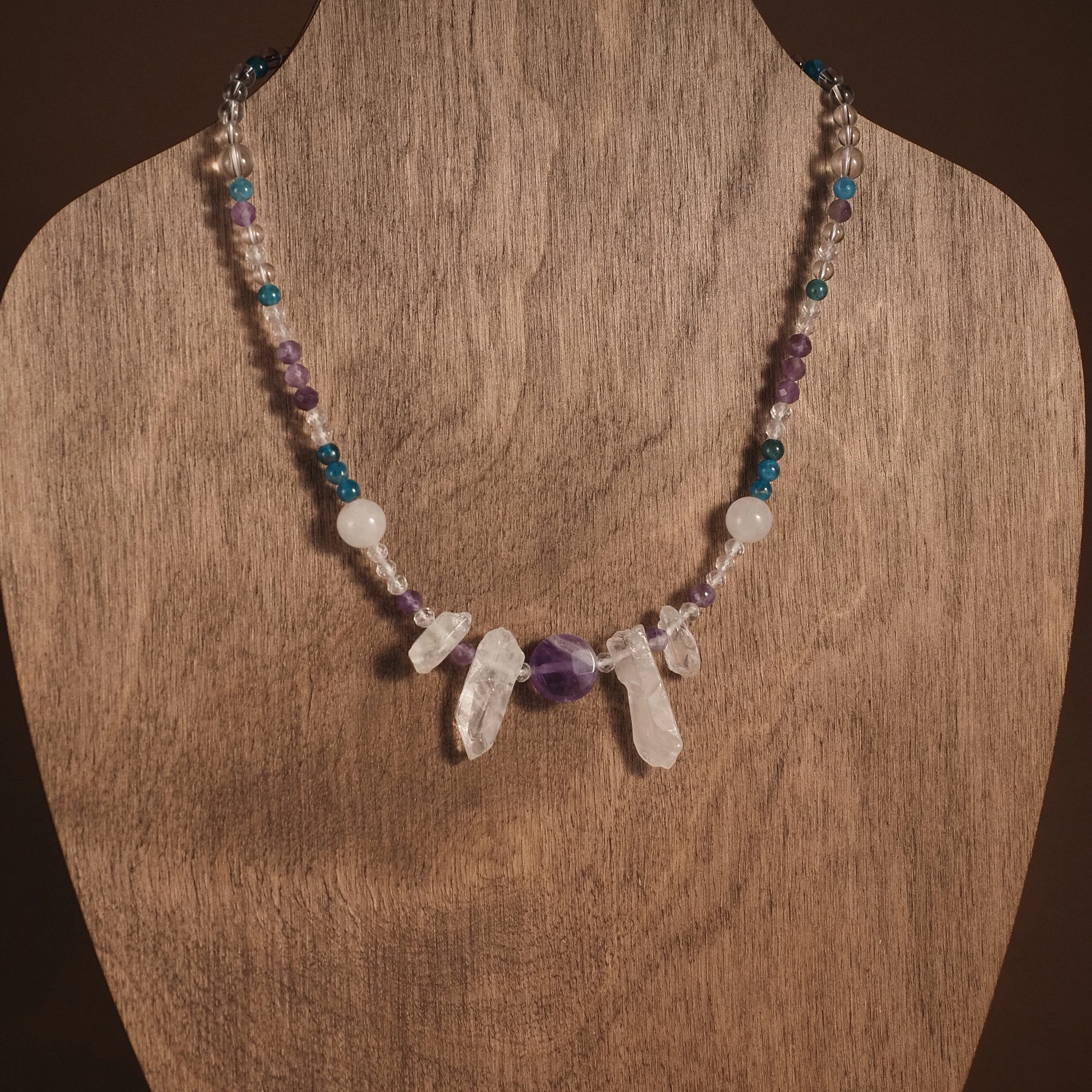 Чокер из Аметиста, Апатита, Горного хрусталя и Розового кварца женский