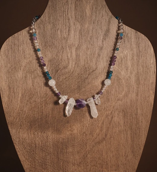 Чокер женский из Аметиста, Апатита, Горного хрусталя и Розового кварца