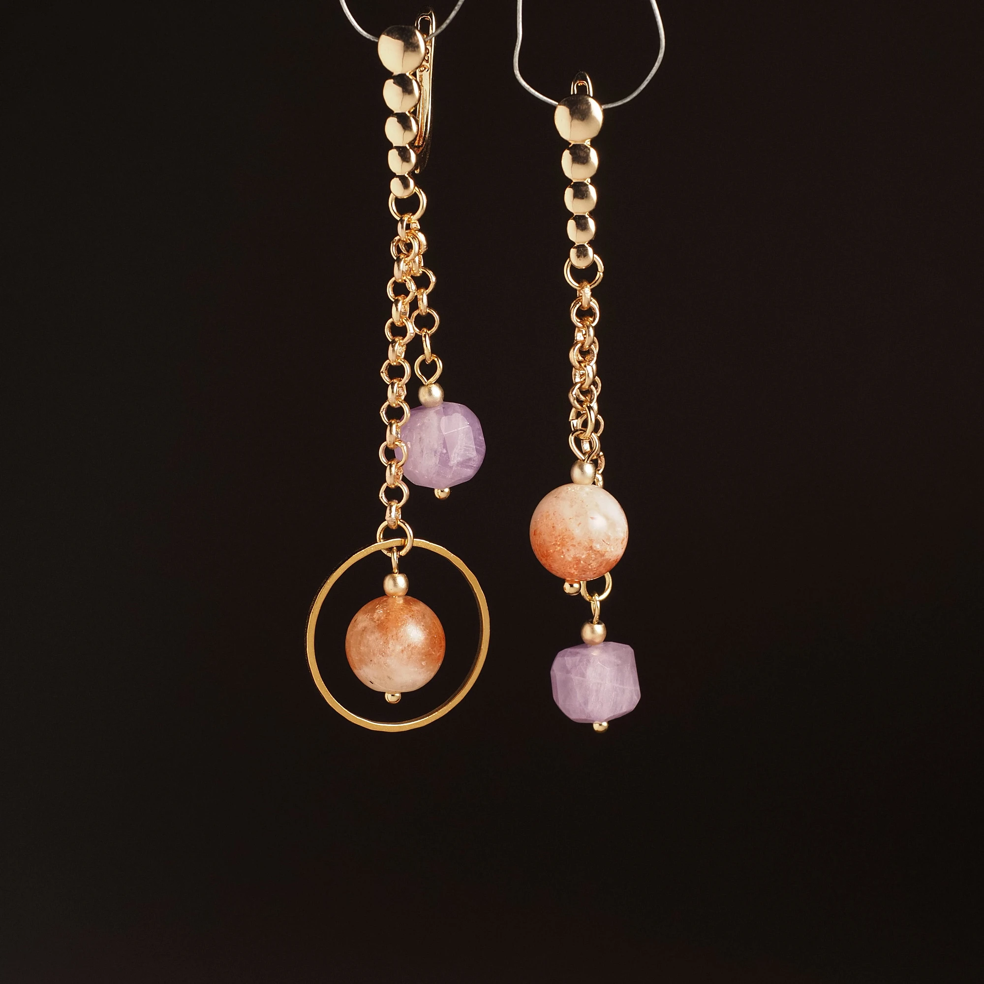 Серьги из Аметиста и Солнечного камня