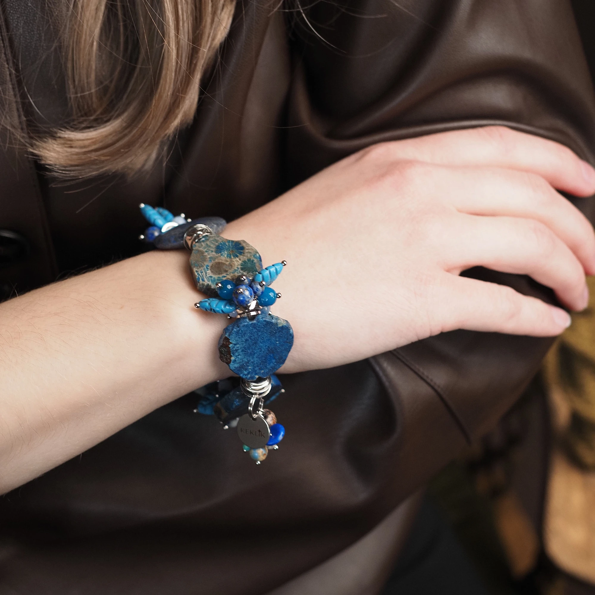 Браслет женский из Коралла и Лазурита