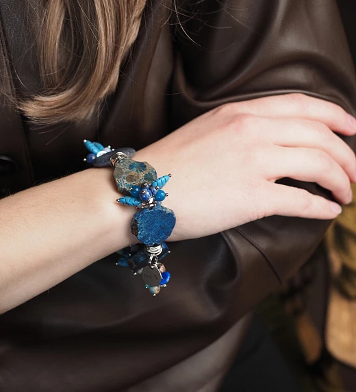 Браслет женский из Коралла и Лазурита