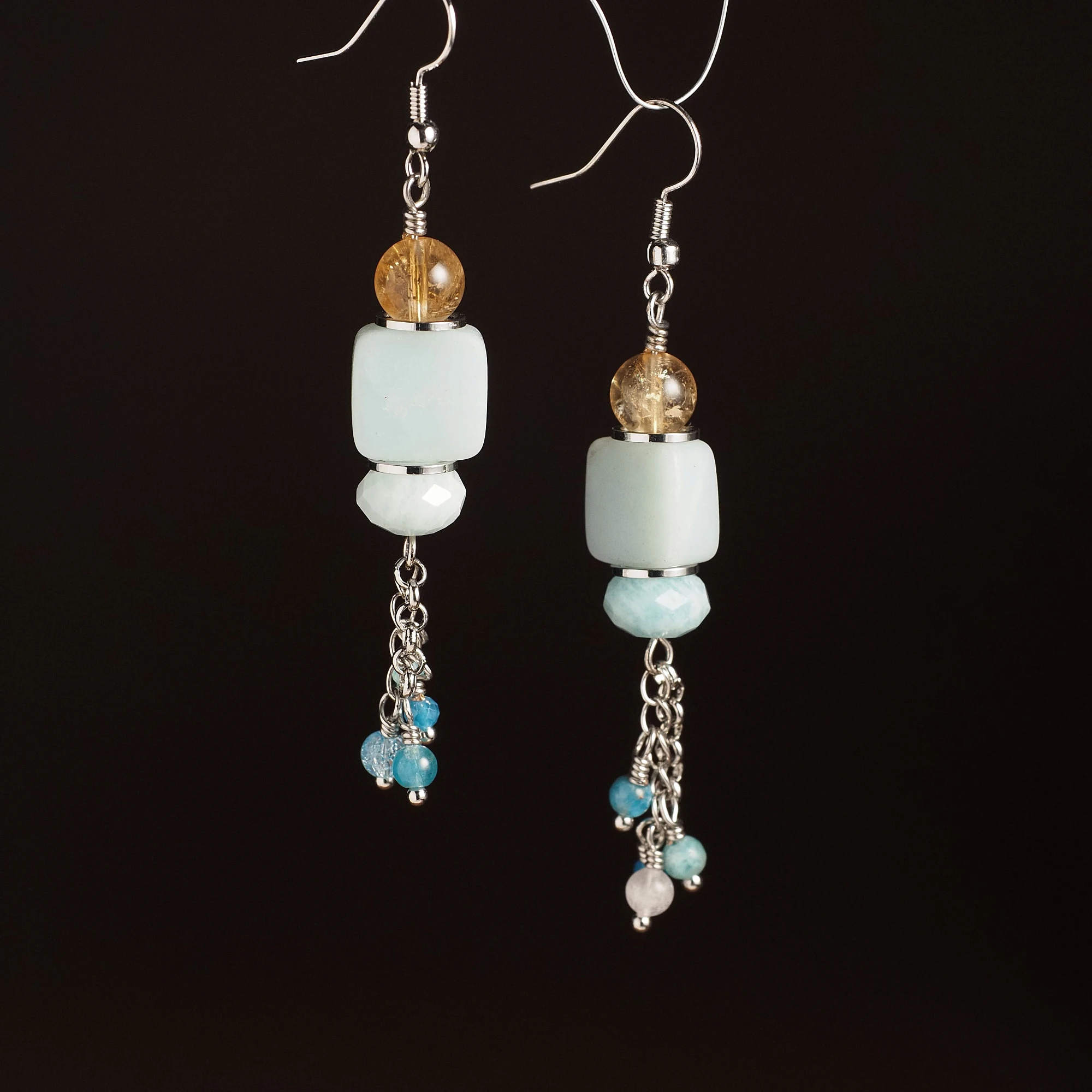 Серьги из Амазонита и Цитрина