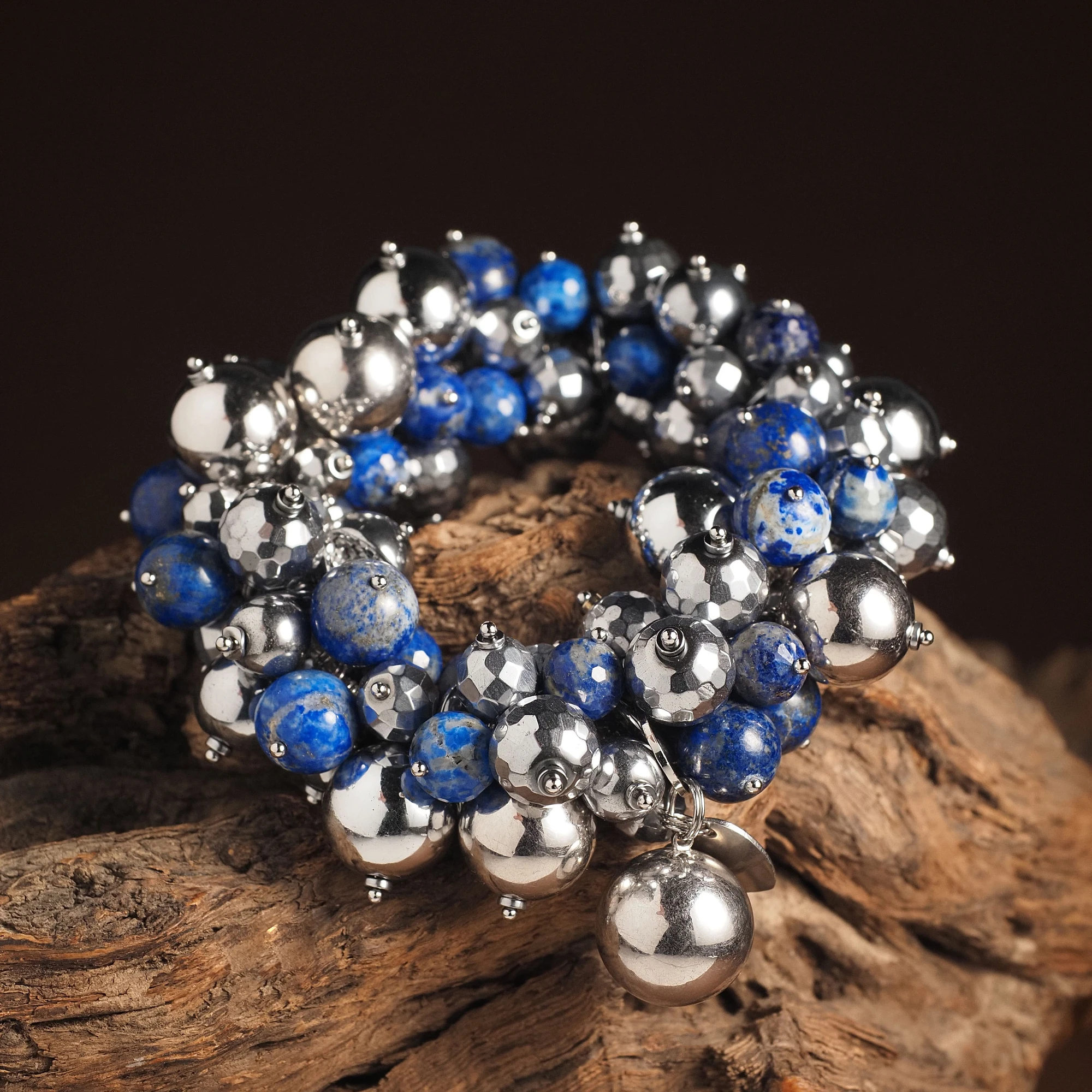 Браслет женский многокаменный из Лазурита и Гематита