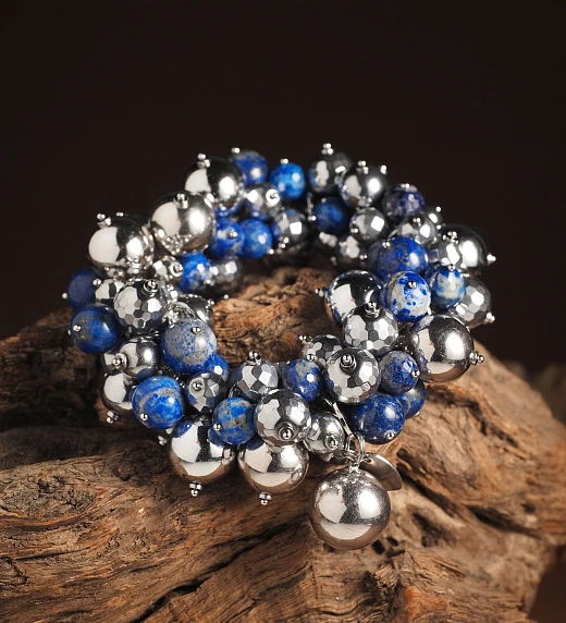 Браслет женский многокаменный из Лазурита и Гематита