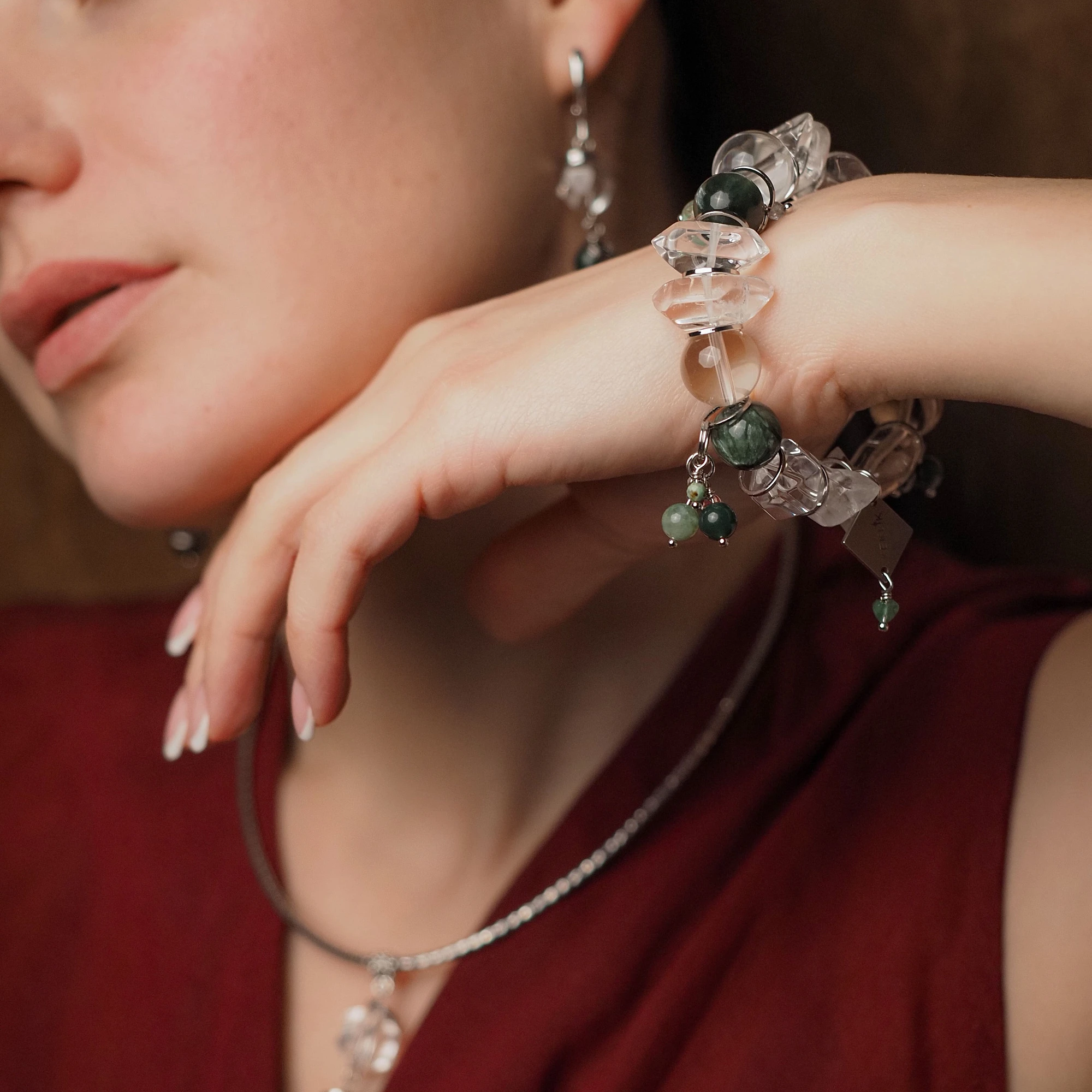 Браслет из Горного хрусталя и Серафинита женский №3