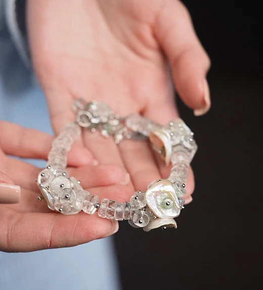 Браслет женский из Жемчуга и зеленого Аметиста