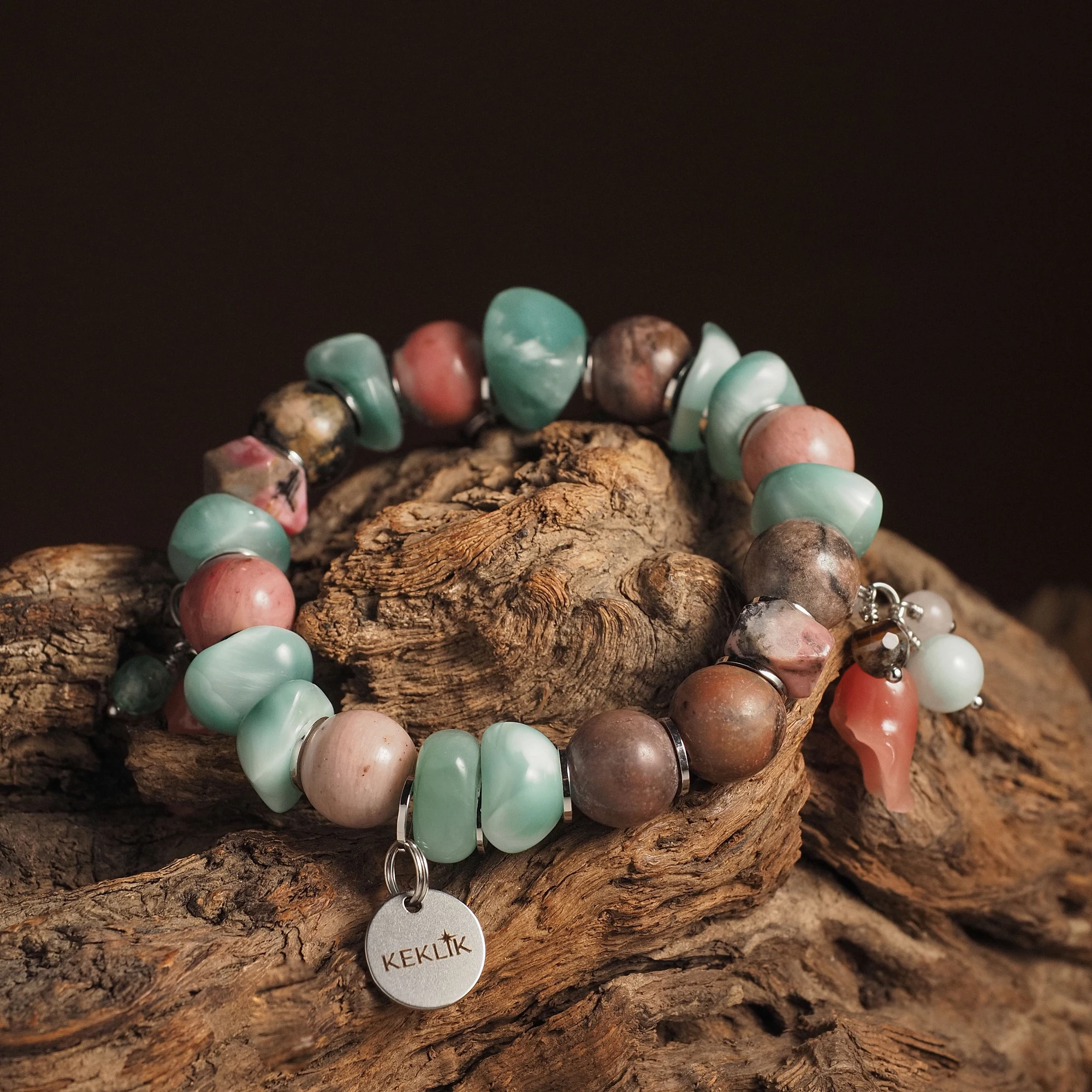 Браслет женский из Диопсида и Родонита №3