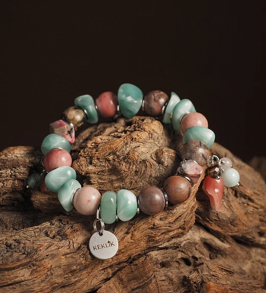 Браслет женский из Диопсида и Родонита №3