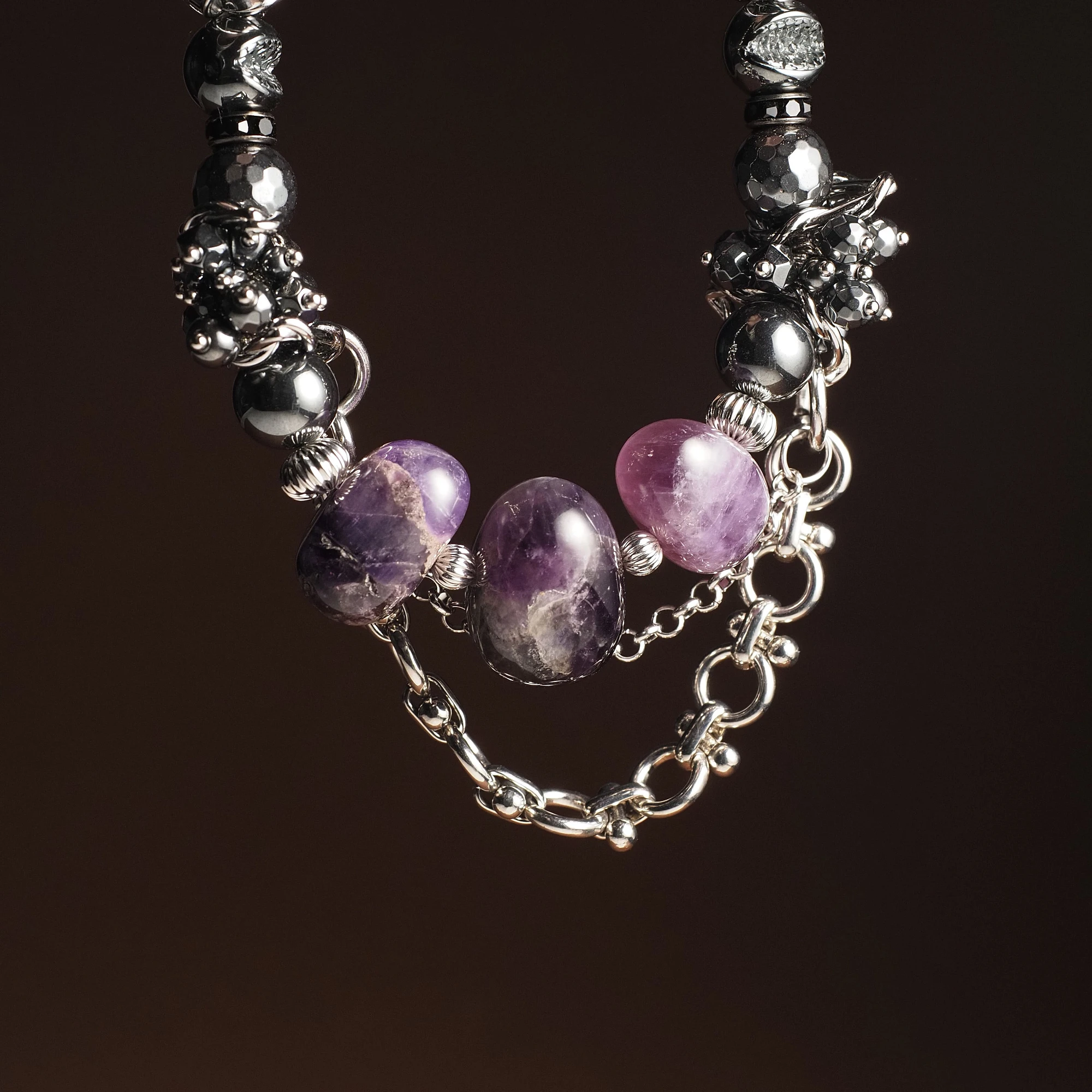 Чокер женский из Аметиста и Гематита