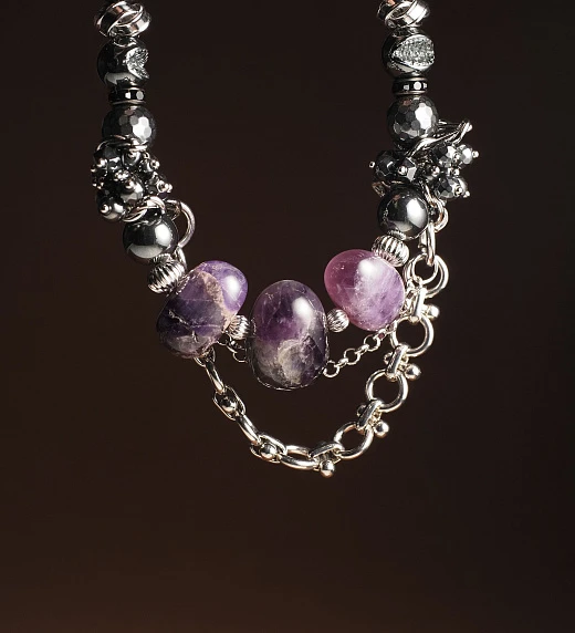Чокер женский из Аметиста и Гематита