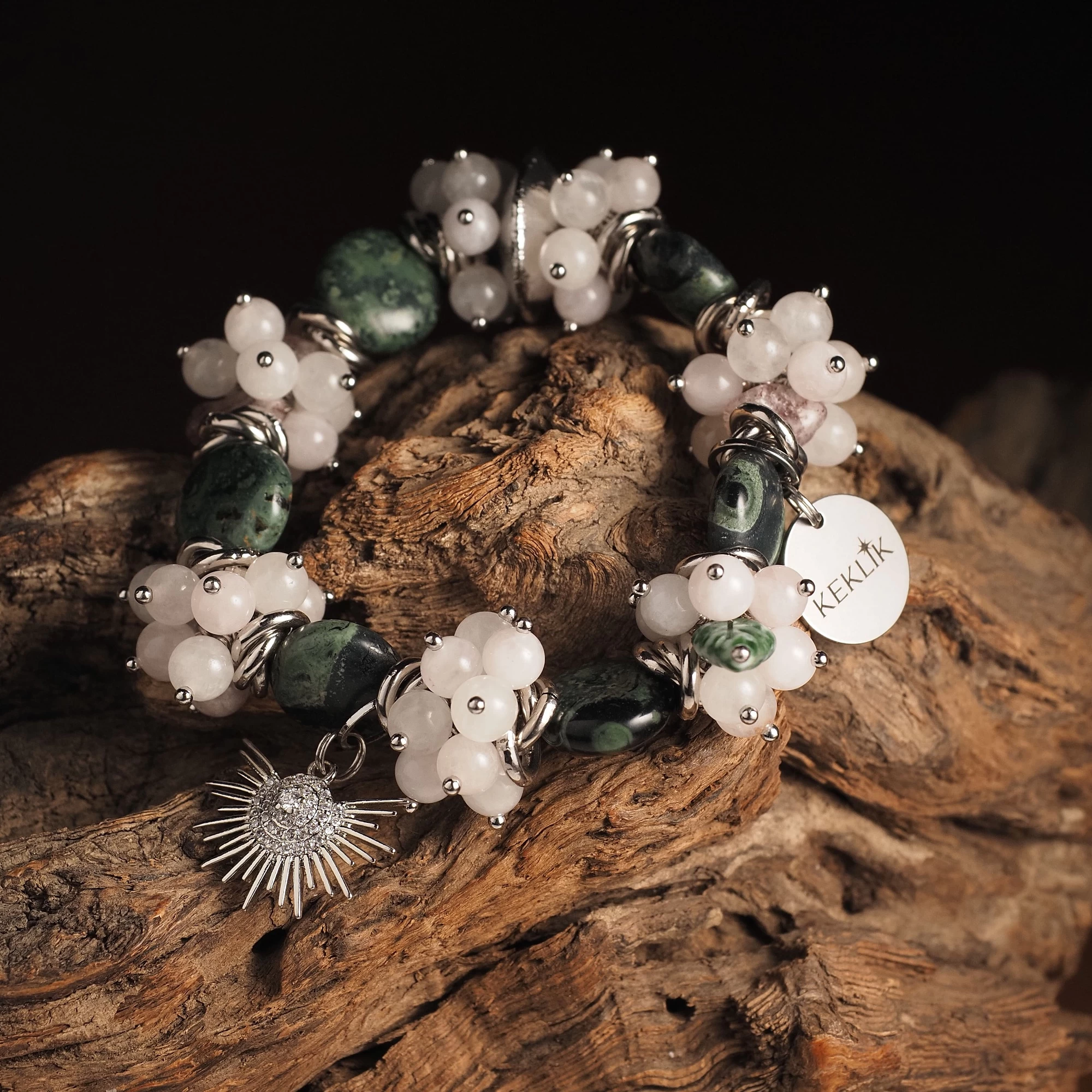 Браслет женский из Яшмы, Розового кварца и Клубничного кварца