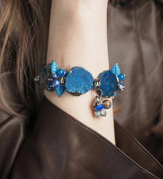 Браслет женский из Коралла и Лазурита