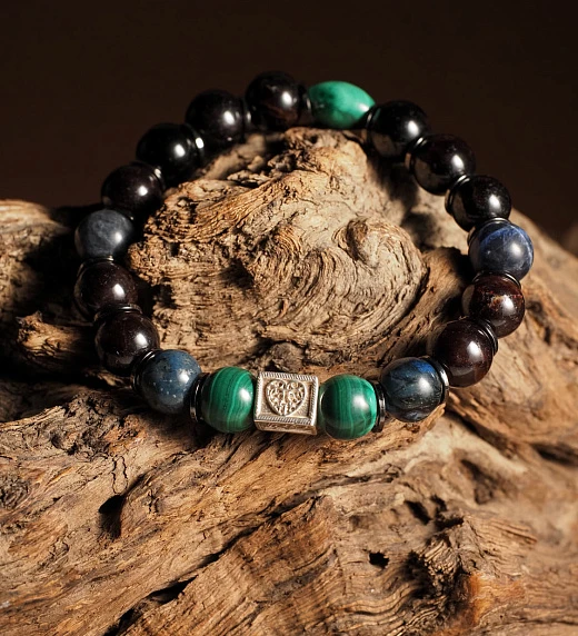 Браслет лаконичный из Граната, Малахита и Содалита