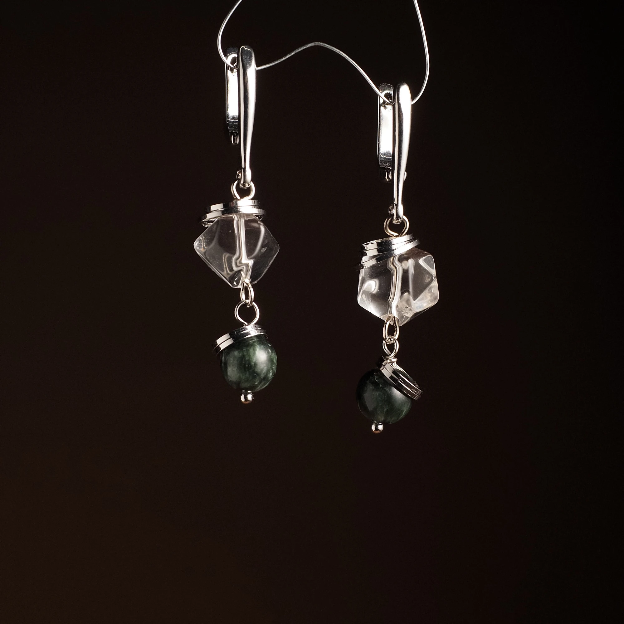 Серьги из Горного хрусталя и Серафинита №1