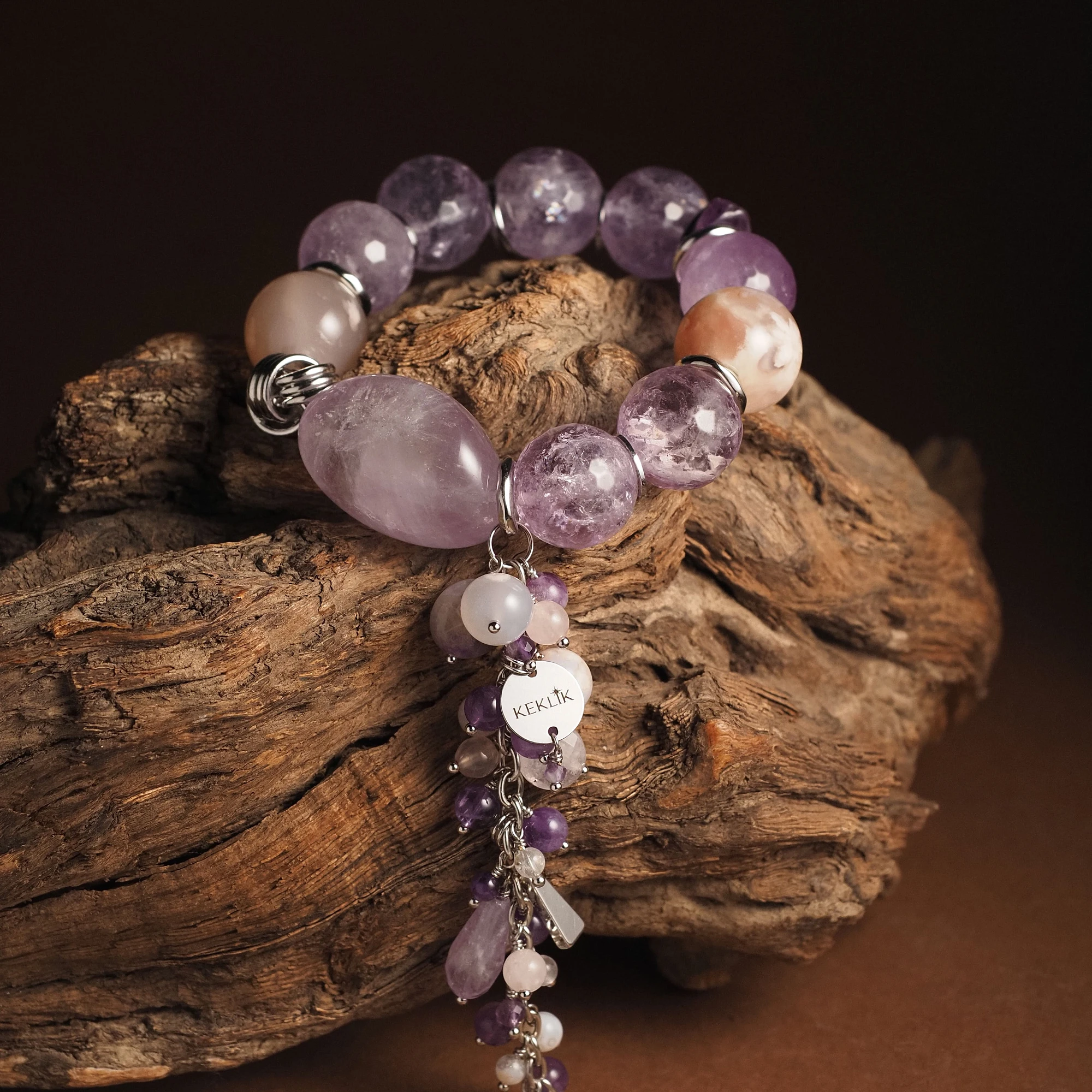 Браслет женский из Аметиста и Сакурового Агата
