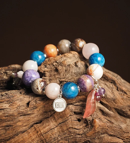 Браслет женский из Агата, Апатита, Розового кварца и Чароита