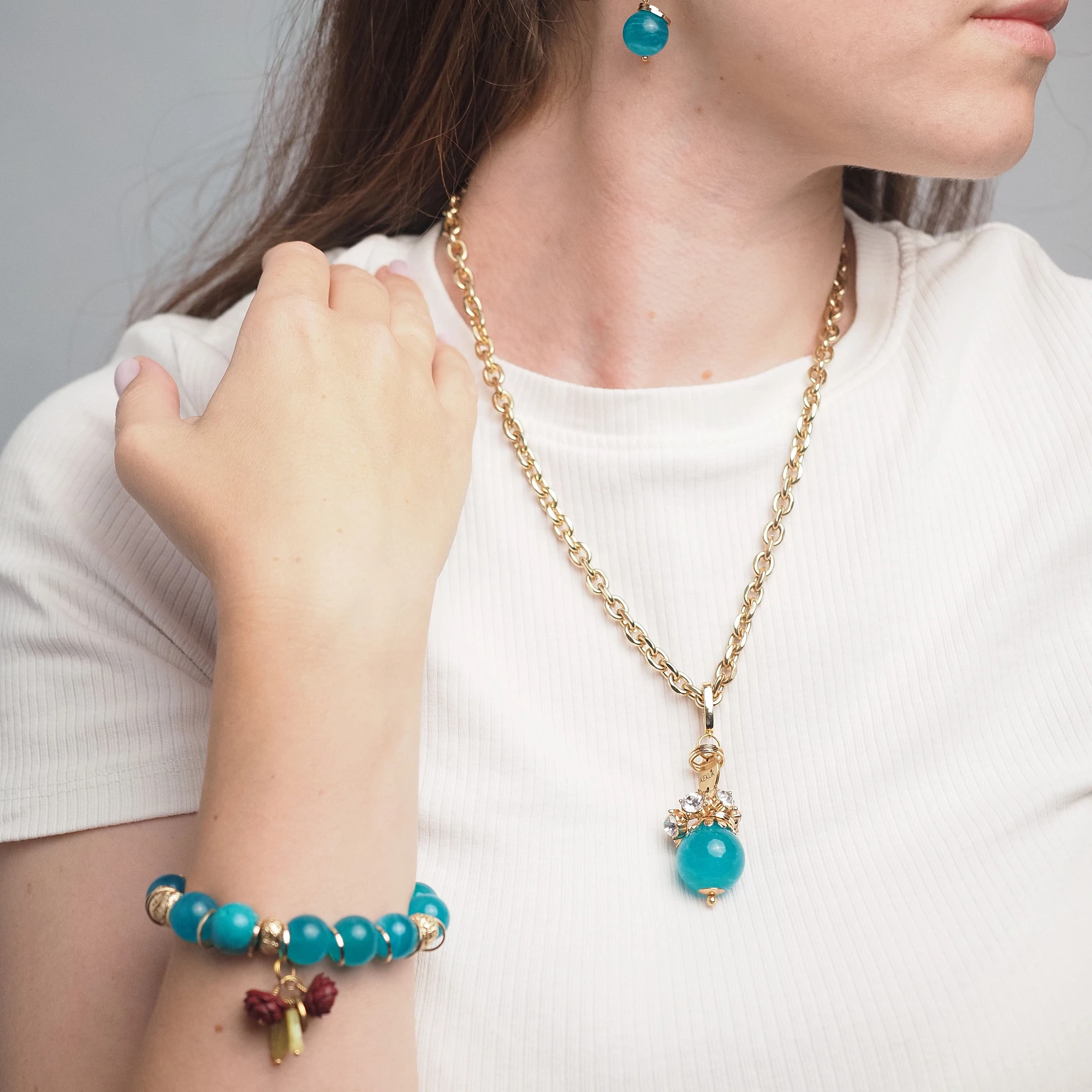 Серьги из Амазонита и Вулканита