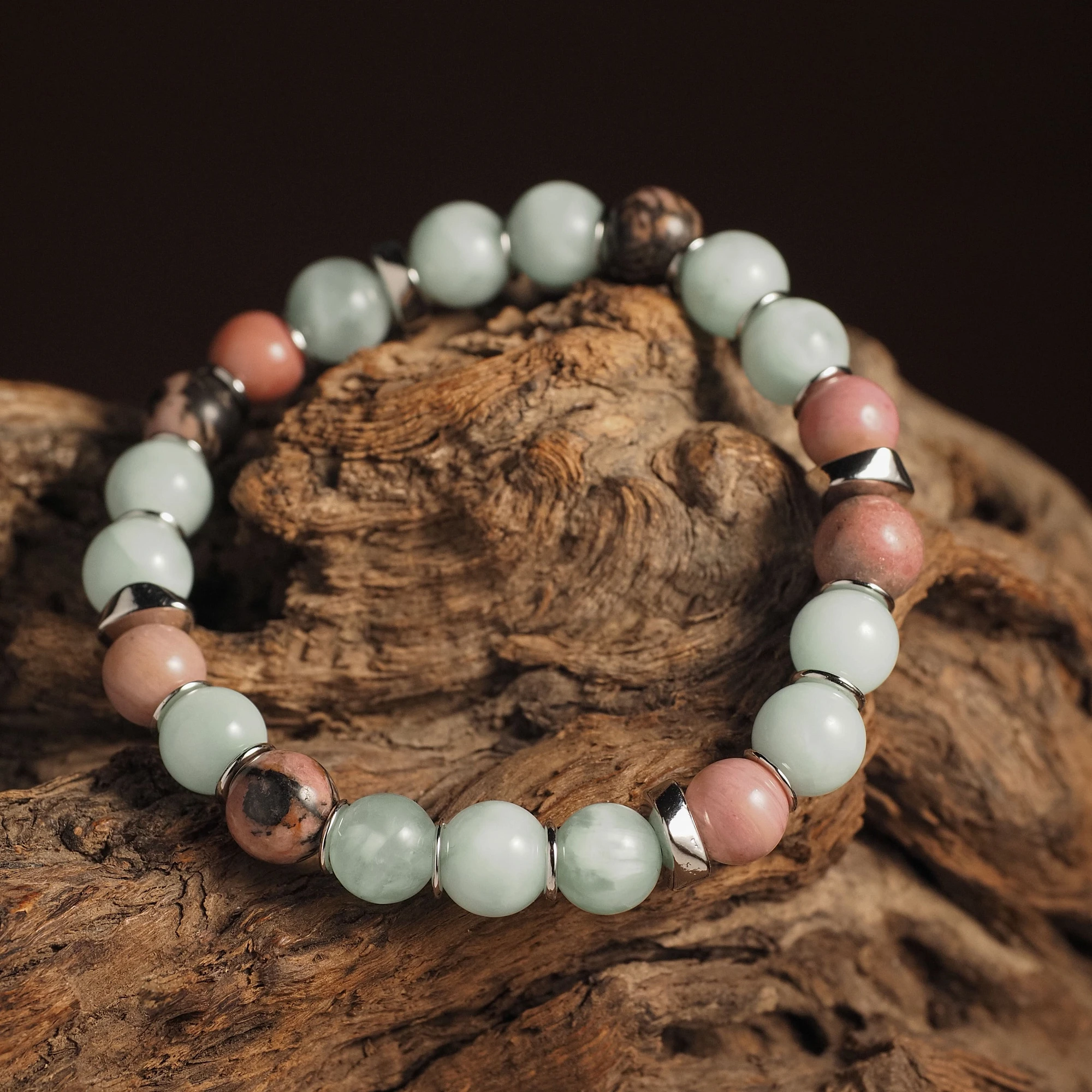 Браслет женский из Диопсида и Родонита №1