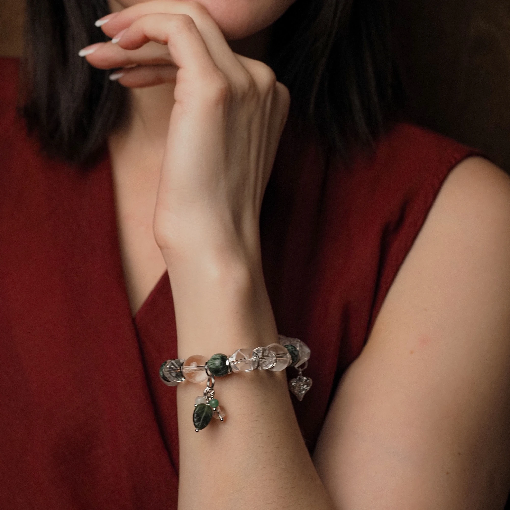 Браслет из Горного хрусталя и Серафинита женский №1