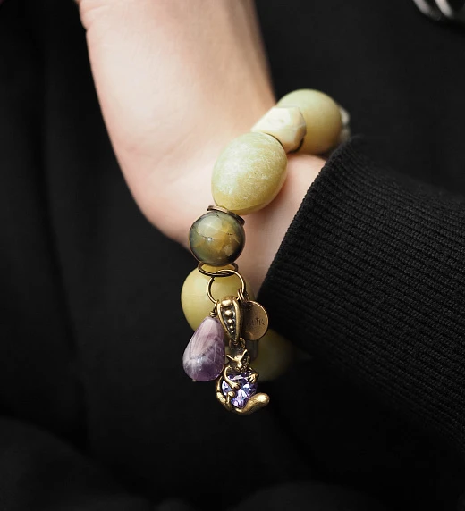 Браслет женский из Жадеита, Опала и Аметиста