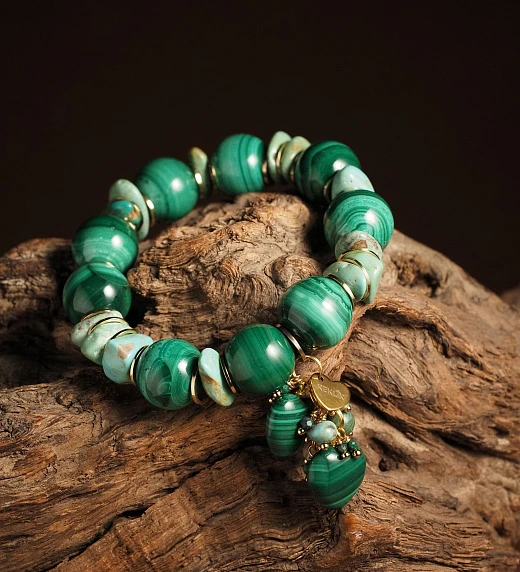Браслет женский из Малахита и Бирюзы