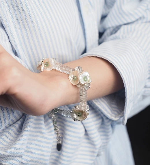 Браслет женский из Жемчуга и зеленого Аметиста