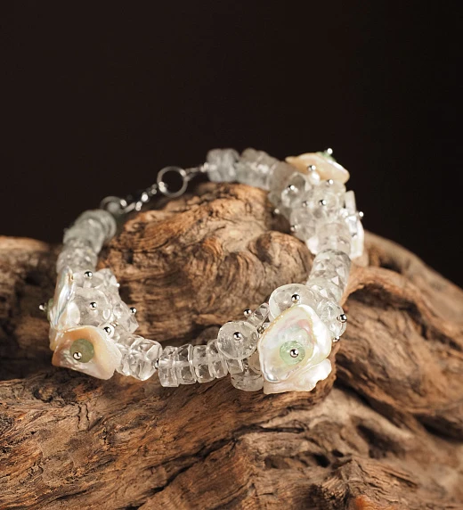 Браслет женский из Жемчуга и зеленого Аметиста