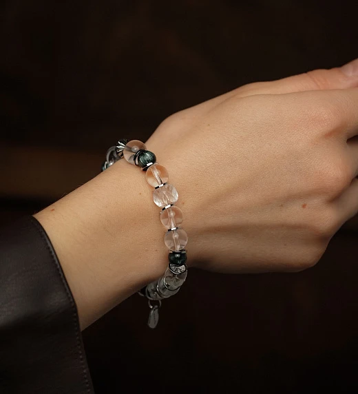Браслет лаконичный из Горного хрусталя и Серафинита №1