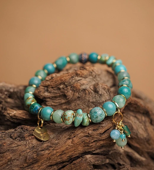 Браслет женский из Бирюзы, Хризоколлы и Хризопраза