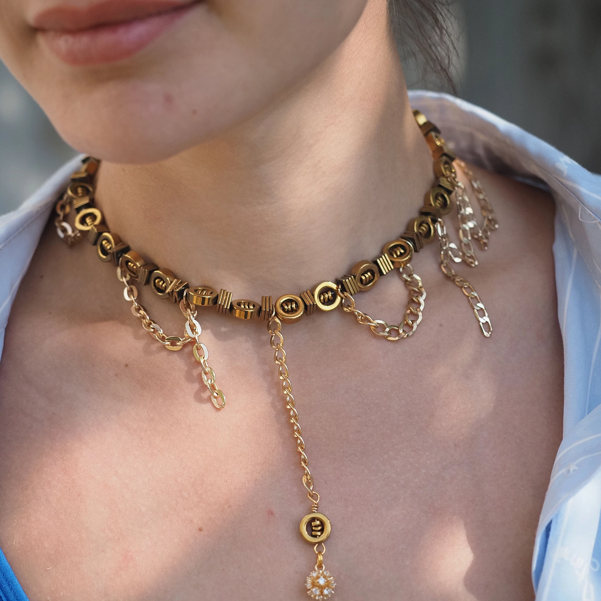 Чокер женский из Гематита №1