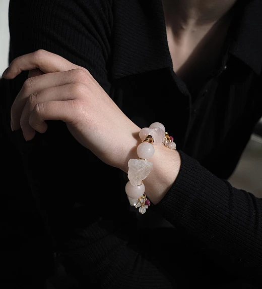 Браслет женский из Розового кварца №7