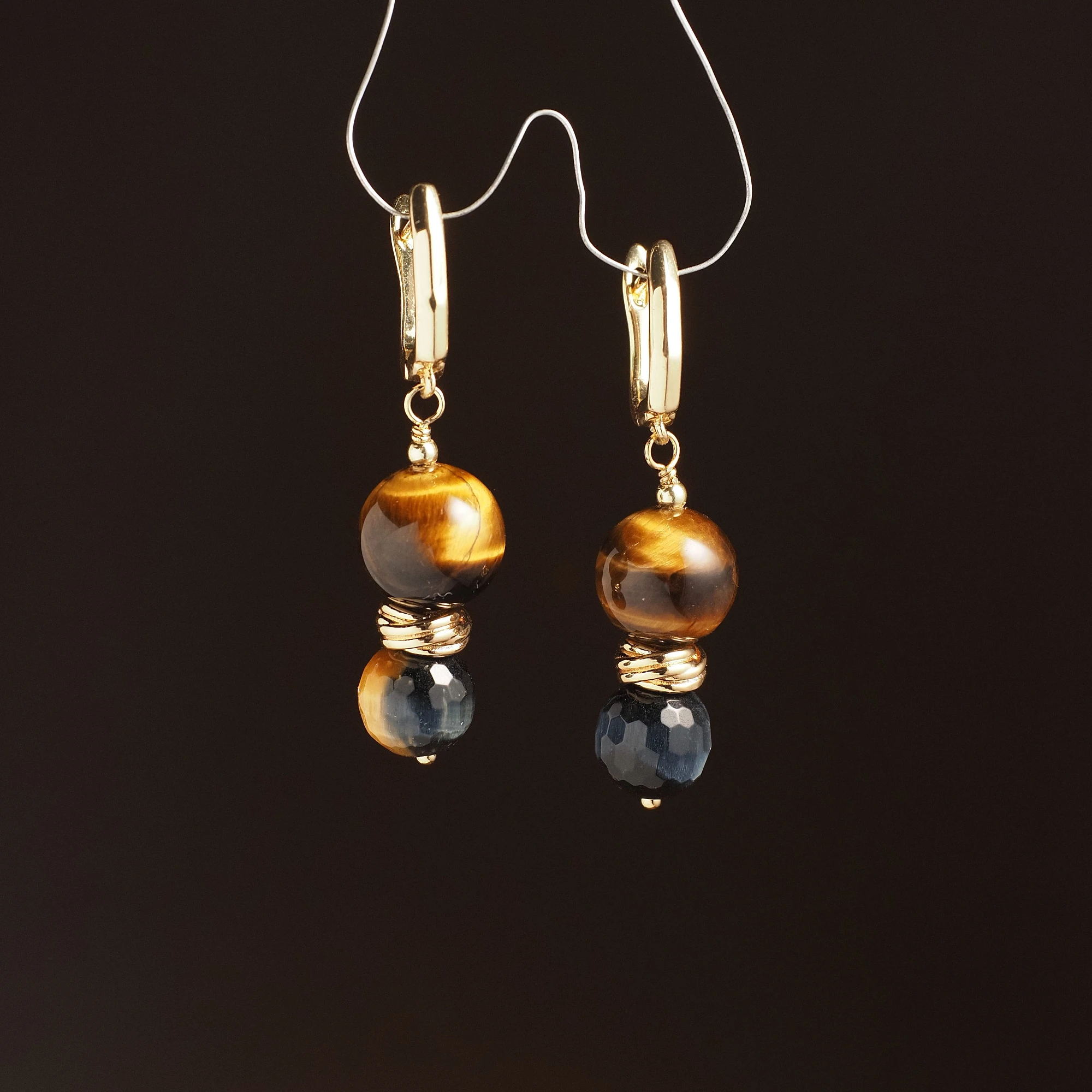 Серьги из Тигрового глаза и Тигрово-Соколиного глаза