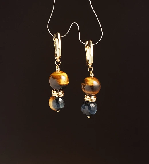Серьги из Тигрового глаза и Тигрово-Соколиного глаза
