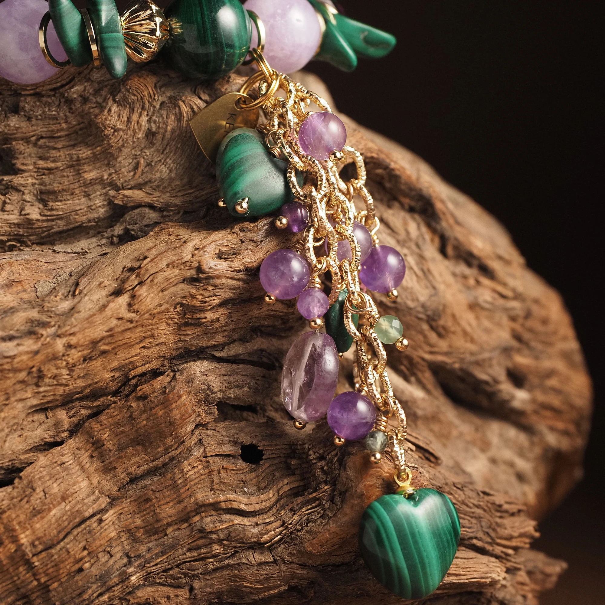 Браслет женский из Аметиста и Малахита