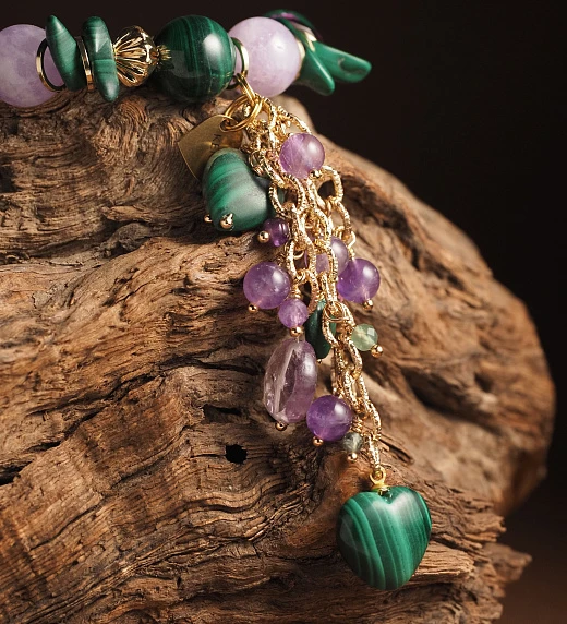 Браслет женский из Аметиста и Малахита