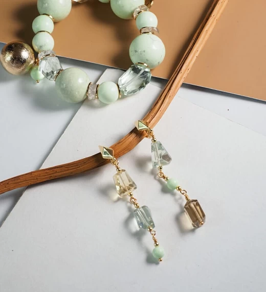 Серьги из Хризопраза, Аметиста и Цитрина