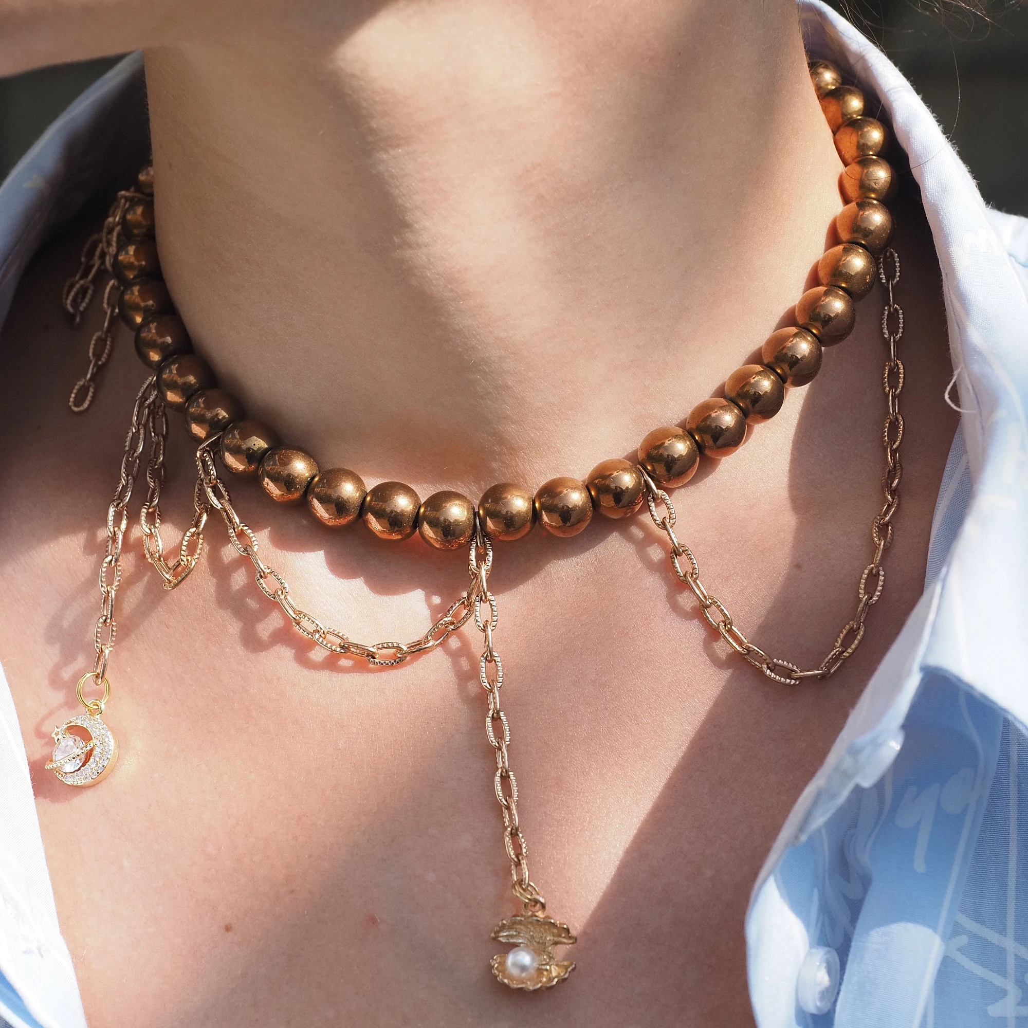 Чокер женский из Гематита №2