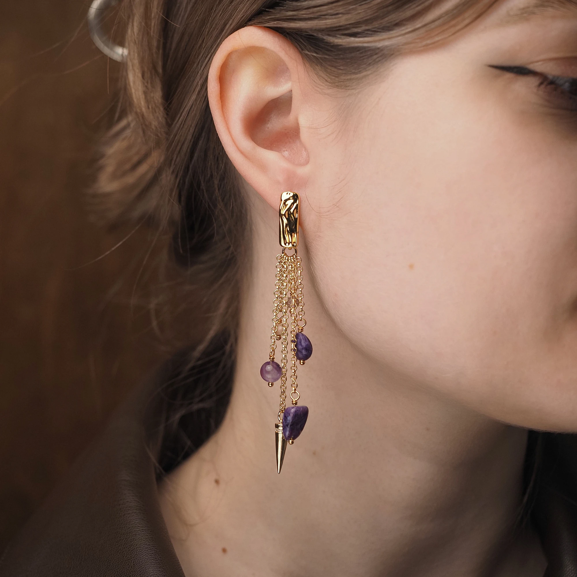 Серьги из Агата, Аметиста и Чароита 