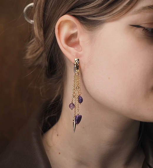 Серьги из Агата, Аметиста и Чароита 