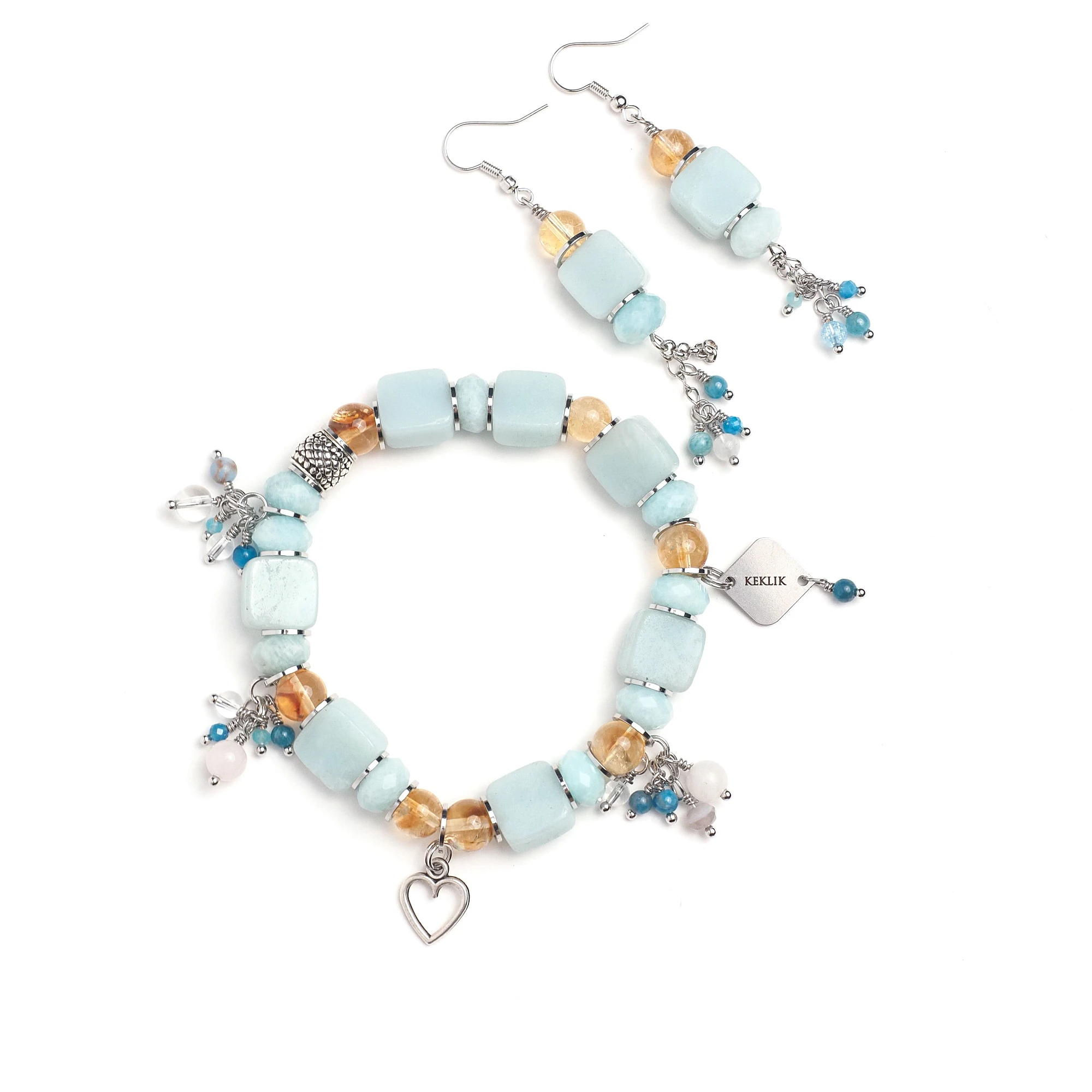 Серьги из Амазонита и Цитрина