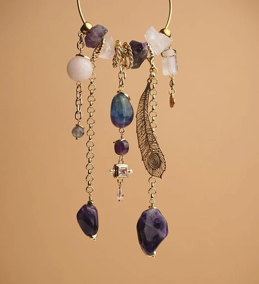 Подвеска в автомобиль/дом из Аметиста, Лабрадора, Розового Кварца и Флюорита