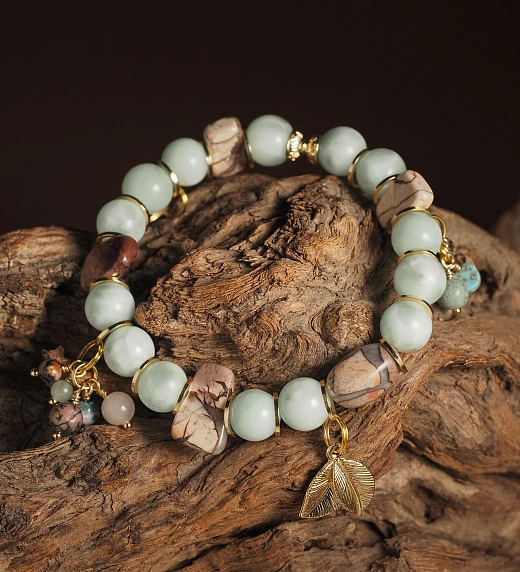 Браслет женский из Диопсида и Яшмы